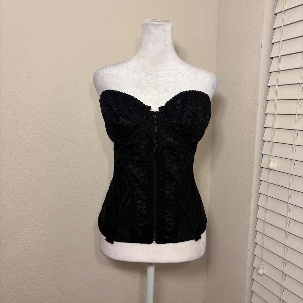 Fredericks of Hollywood Vintage Black Lace Bustier Corset 38C Underwire Zip